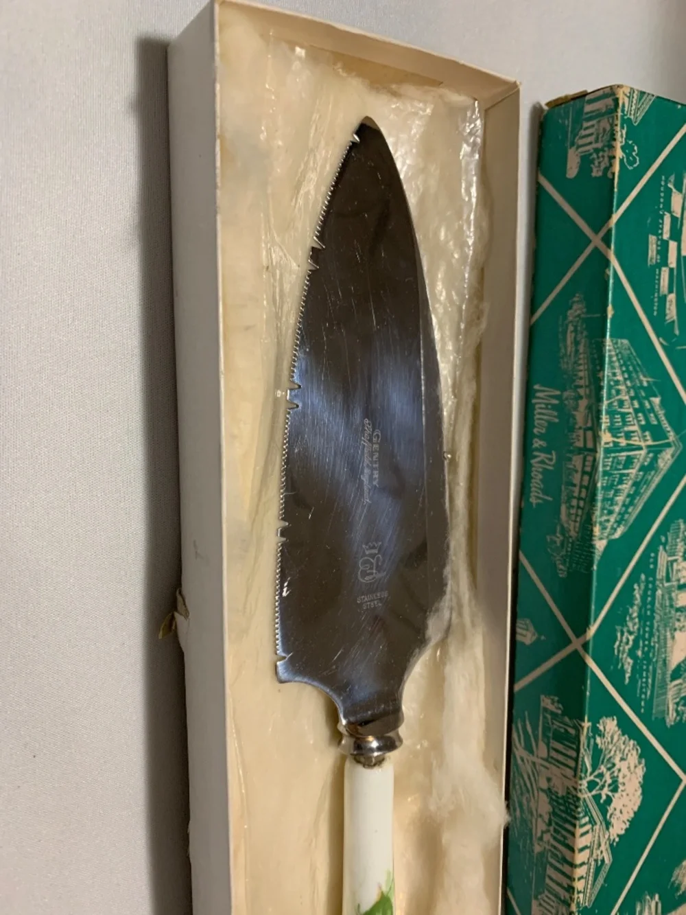 Vintage Gentry Stainless Serrated Knife Sheffield with Floral Ceramic Handle
